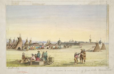 Fort Union i rozdawanie towarów Assiniboinom autorstwa John Mix Stanley