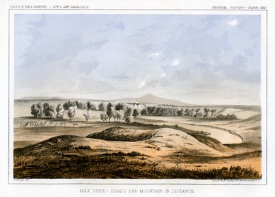 Milk River, w oddali Bears Paw Mountain, Montana, USA, 1856. autorstwa John Mix Stanley
