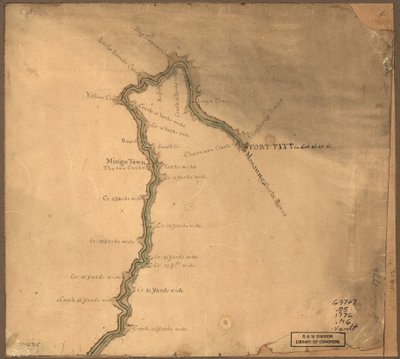 (Mapa rzeki Ohio z Fort Pitt. LOC gm71002315 autorstwa John Montresor