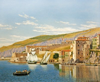 Widok na Villefranche-sur-Mer, Francja (olej na pokładzie) autorstwa John Mulcaster Carrick