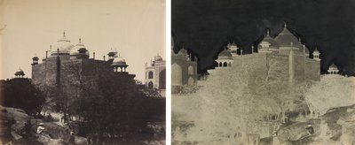 Taj Mahal, widok z tyłu domu spokojnej starości, z figurą autorstwa John Murray