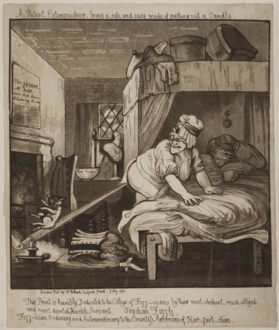 Gaśnica patentowa, będąca bezpiecznym i łatwym trybem Gaszenie świecy, 1801 (akwatinta) autorstwa John Nixon