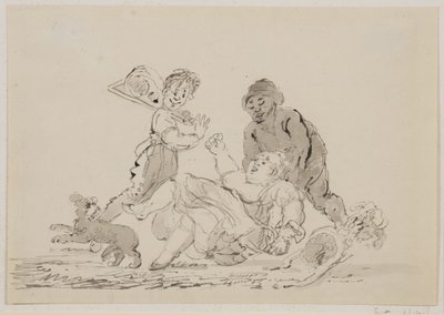 Wypadek uliczny, 1804 (pióro, pędzel i tusz na papierze) autorstwa John Nixon