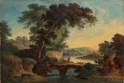 Paisagem com Castelo e Ponte, cerca de 1808-20 (Guache e aguarela)polonês autorstwa John Oldfield