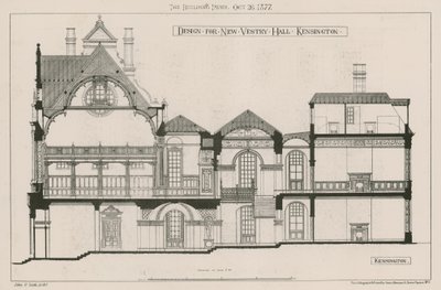 Projekt dla New Vestry Hall, Kensington autorstwa John Oldrid Scott