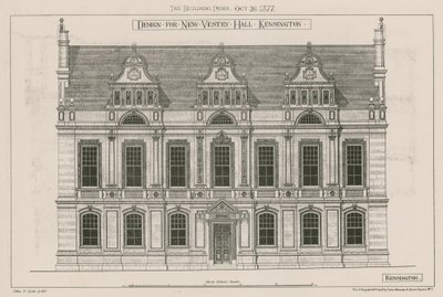 Projekt dla New Vestry Hall, Kensington, Londyn autorstwa John Oldrid Scott