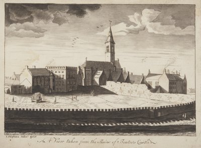 St Andrews Delineated - Widok z ruin zamku Beatons (pióro i pranie na papierze) autorstwa John Oliphant