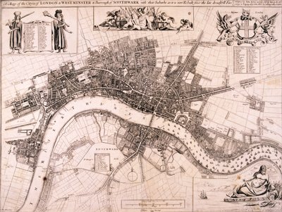 Mapa Londynu, c1680 autorstwa John Oliver