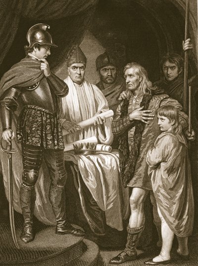 Baliol oddający swoją koronę Edwardowi I, rytowany przez J. Parkera, ilustracja z „Historii Anglii” Davida Hume