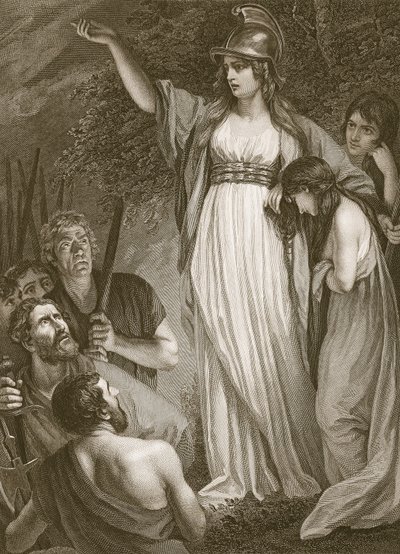 Boadicea nękająca Brytyjczyków, grawerowana przez Sharpa, ilustracja z „Historii Anglii” Davida Hume