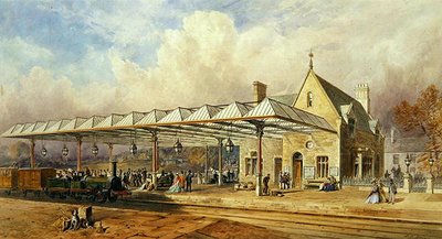 Dworzec kolejowy, 1868 (toaleta i długopis i atrament na papierze) autorstwa John Osborn Brown