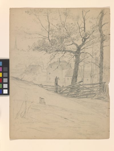 Studium dla starych młynów w Brookville (ołówek na białawym papierze) autorstwa John Otis Adams