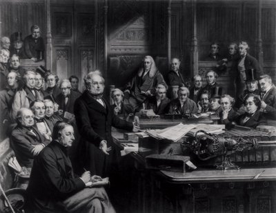 Izba Gmin w 1860: Lord Palmerston przemawiając w Izbie podczas debaty nad traktatem z Francją, grawerowane przez Falknera, 1863 (patrz także 42219 i 107821) autorstwa John Phillip