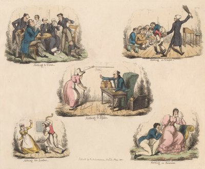 Jeden z czterech zestawów: Wiele hałasu o nic lub Ilustracje starych oszczędności autorstwa John Phillips