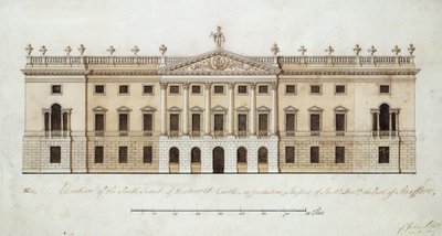 Zamek Wentworth, projekt frontu południowego, ok. 1760 (pióro i atrament oraz akwarela na papierze) autorstwa John Platt