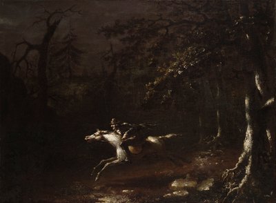 Żuraw Ichabod lecący z Bezgłowego Jeźdźca autorstwa John Quidor