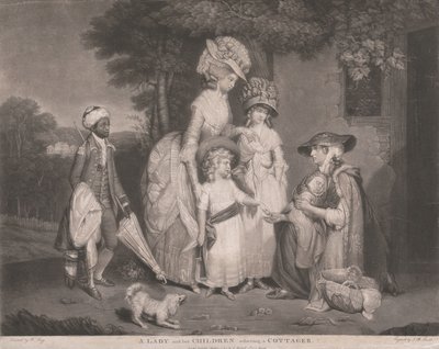 Dama i jej dzieci pomagają wieśniaczce autorstwa John Raphael Smith