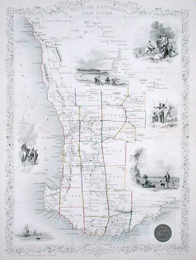 Australia Zachodnia, z serii map świata wydanych przez John Tallis & Co., Londyn i Nowy Jork autorstwa John Rapkin