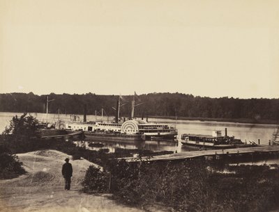 Plauter łodzi zaopatrzenia medycznego, na Appomattox., styczeń 1865 (odbitka albumu osadzona na papierze tkanym) autorstwa John Reekie