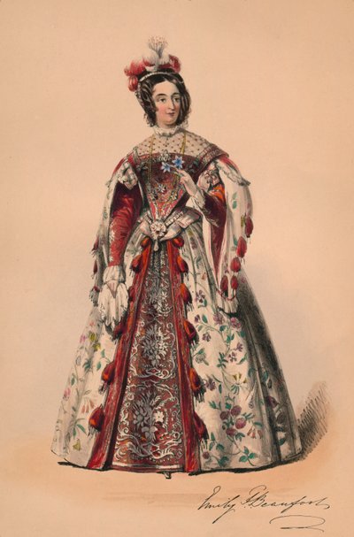Emily Księżna Beaufort w kostiumie królowej Wiktorii Bal Costumé, 12 maja 1842, 1843. autorstwa John Richard Coke Smyth