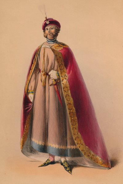 Gość w kostiumie Królowej Wiktorii w kostiumie Bal, 12 maja 1842, 1843. autorstwa John Richard Coke Smyth