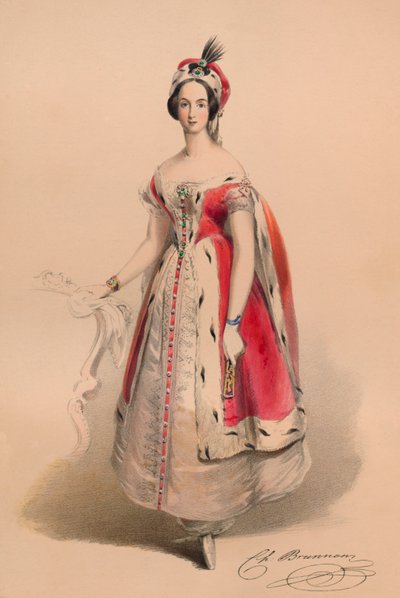 Gość w kostiumie Królowej Wiktorii w kostiumie Bal, 12 maja 1842, 1843. autorstwa John Richard Coke Smyth