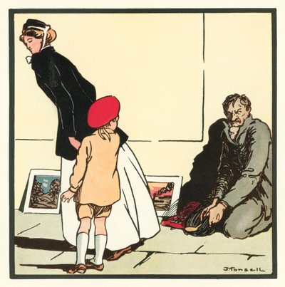 Kensington Rhymes: The Pavement Artist (kolorowa litografia) autorstwa John Robert (after) Monsell