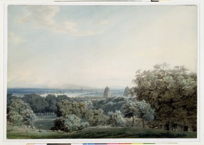 Londyn z Greenwich Hill, ok. 1791 (toaleta, czarny tusz i rozmycie grafitu na papierze tkanym) autorstwa John Robert Cozens