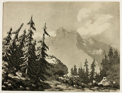 Sosny w górach autorstwa John Robert Cozens