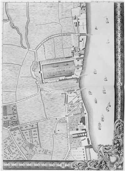 Mapa Dolnych Doków Rotherhithe, Londyn, 1746 (grawerowanie) autorstwa John Rocque
