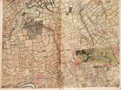 Mapa Acton, Paddington, Hyde Park i Kensington autorstwa John Rocque