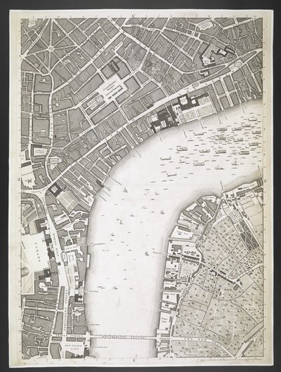 Plan Londynu, The Strand, most Westminster,  Plan miast Londynu i Westminsteru oraz dzielnicy Southwark; : z sąsiednimi budynkami; Z rzeczywistej ankiety / wykonanej przez JOHN ROCQUE, Land-Surveyor i Grawerowane przez Johna Pine