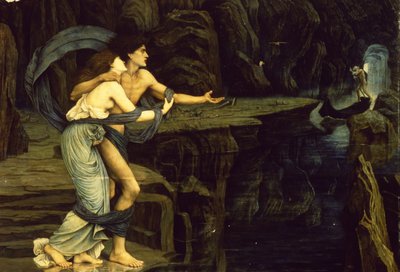 Orfeusz i Eurydyka nad brzegiem rzeki Styks, 1878 autorstwa John Roddam Spencer Stanhope