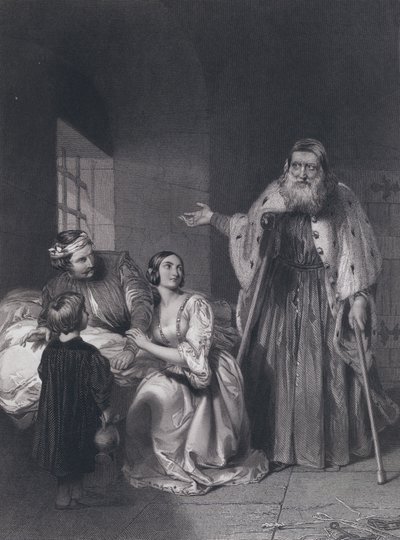 Francesco Foscari, doża Wenecji, ogłaszający wyrok wygnania na swojego syna Giacopo (rycina) autorstwa John Rogers (after) Herbert