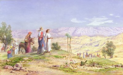 Święta Rodzina zbliżająca się do Jerozolimy z Nazaretu, 1878 (olej na ołówku na płycie) autorstwa John Rogers Herbert
