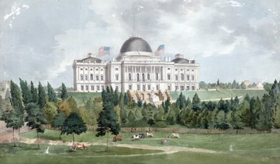 Zachodni front Kapitolu Stanów Zjednoczonych z krowami na pierwszym planie 1831 (olej na płótnie) autorstwa John Rubens Smith
