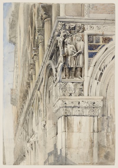 Fasada Pałacu Dożów w Wenecji – Kąt winorośli, ok. 1870 r. (akwarela, tusz i ołówek na papierze) autorstwa John Ruskin