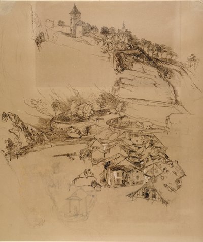 Fribourg, Szwajcaria: Szkic piórem, lipiec lub sierpień - wrzesień 1856 autorstwa John Ruskin