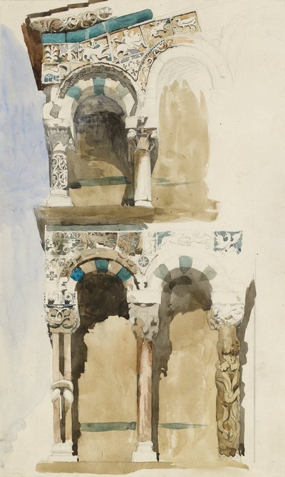 Część fasady zniszczonego kościoła San Michele in Foro, Lukka, 1846 r. autorstwa John Ruskin