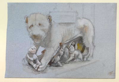 Szkic lwicy i młodych z ambony Nicola Pisano w Sienie, czerwiec 1870 r. autorstwa John Ruskin