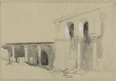 Wielki Plac w Torcello, 1850 (pióro, tusz i lawowanie na graficie z gwaszem na brązowym papierze tkanym) autorstwa John Ruskin
