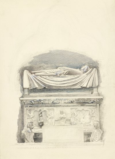 Sarkofag i wizerunek grobowca Cangrande I della Scala, Werona, 21 maja-1 lipca 1869 (grafit, akwarela i kolor ciała na papierze tkanym) autorstwa John Ruskin