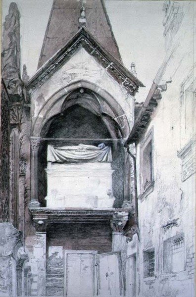 Grób Cangrande I, Santa Maria Antica, Werona (ołówek i akwarela na papierze) autorstwa John Ruskin