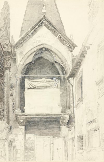 Grób Cangrande I della Scala, Werona, 28 maja-29 czerwca 1869 (grafit, akwarela i kolor ciała na papierze tkanym) autorstwa John Ruskin