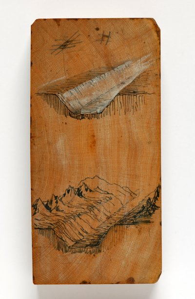 Rów w dolinie Chamonix i szczyty nad rowem, ok. 1856 (pióro i tusz oraz akwarela na drewnie) autorstwa John Ruskin
