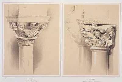 Torcello, stolica filaru nawy i św. Marka, stolica z ganku centralnego, z „Przykładów architektury Wenecji” Johna Ruskina, ryty przez G. Rosenthala, 1851 autorstwa John Ruskin