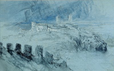 Widok Bellinzony (węgiel i wc pranie na papierze) autorstwa John Ruskin