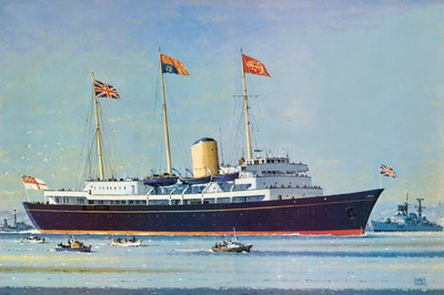 Britannia, pływający dom królowej Elżbiety II i księcia Filipa (kolorowa litografia) autorstwa John S. Smith