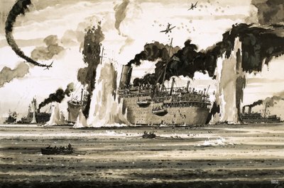 Zatonięcie okrętu Lancastra u wybrzeży St Nazaire w czerwcu 1940 r. autorstwa John S. Smith
