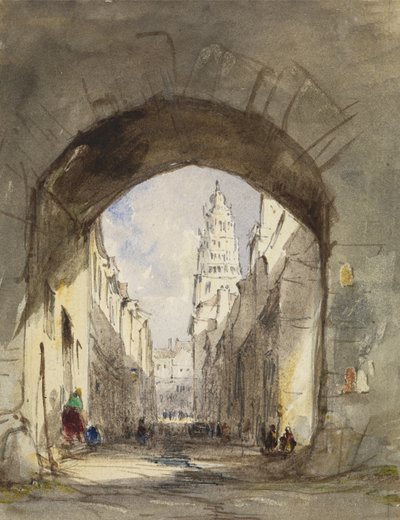 Scena uliczna w Calais (toaleta z wydrapywaniem nad grafitem na papierze) autorstwa John Scarlett Davis